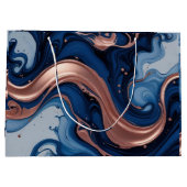 Elegant Fluid Art with Copper and Blue Swirls ラージペーパーバッグ (裏面)