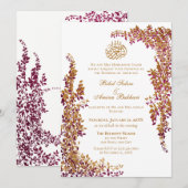 Elegant Foil and Dark Plum Leaf  Islamic 2 Wedding 招待状 (正面/裏面)