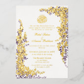 Elegant Foil and Plum Leaf  Islamic Wedding  箔招待状 (正面)