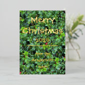 Elegant Foil Holly Berry Greenery Personalize Card 箔シーズンカード (立ち正面)