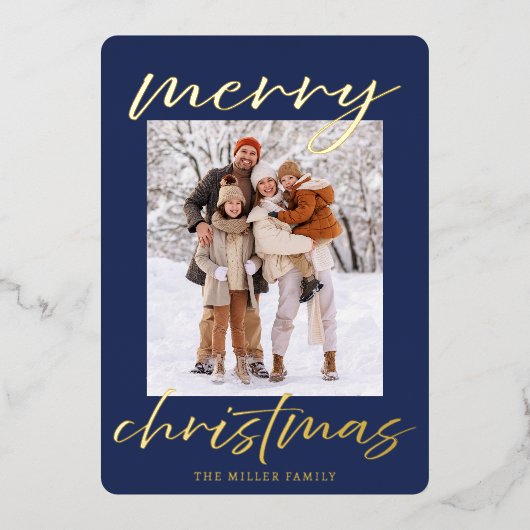 Elegant Foil Merry Christmas Photo Card 箔シーズンカード (正面)