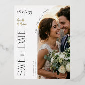 Elegant Foil Script Wedding Save The Date 箔シーズンポストカード (正面)