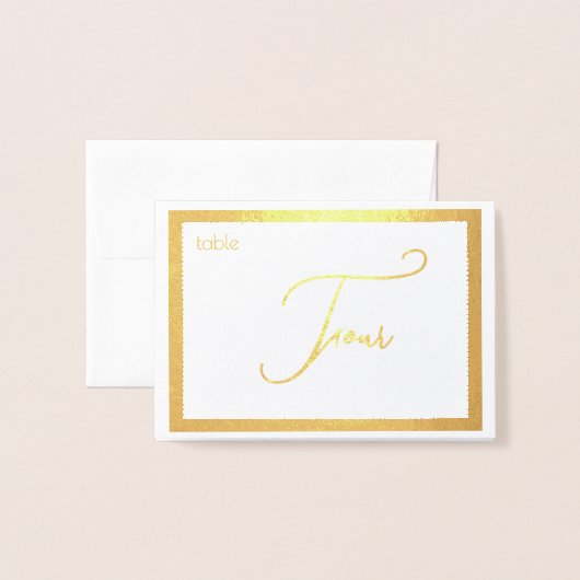 Elegant Foil Wedding Table Number Tent - FOUR 箔カード (裏面封筒付き)
