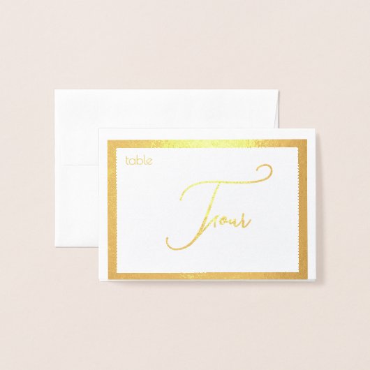 Elegant Foil Wedding Table Number Tent - FOUR 箔カード (封筒付き正面)