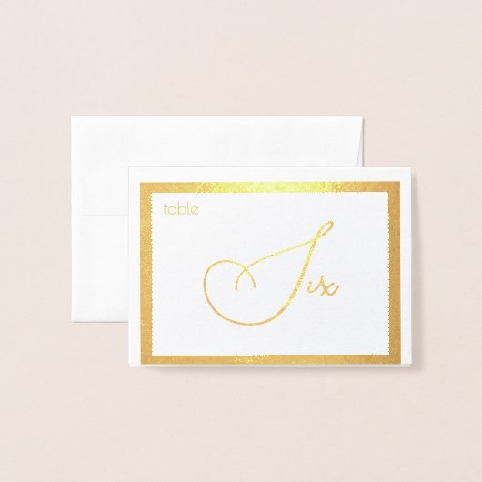 Elegant Foil Wedding Table Number Tent - SIX 箔カード (封筒付き正面)