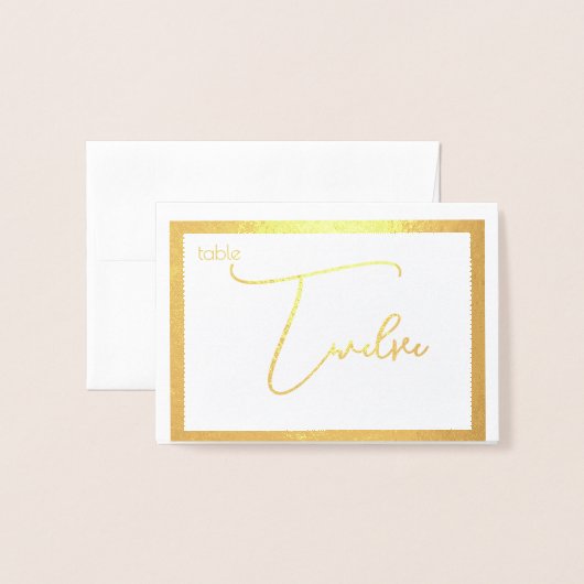 Elegant Foil Wedding Table Number Tent - TWELVE 箔カード (封筒付き正面)