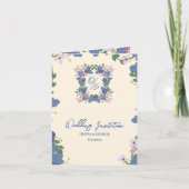 Elegant Folded Blue Purple Floral Monogram Wedding 招待状 (正面)