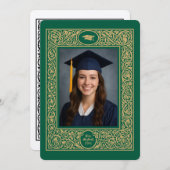 Elegant Foliage & Floral Border Graduation 招待状 (正面/裏面)