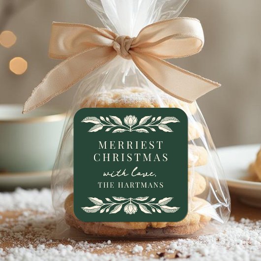 Elegant Folk Art Floral Christmas Personalized スクエアシール