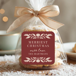 Elegant Folk Art Floral Christmas Personalized スクエアシール