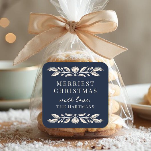 Elegant Folk Art Floral Christmas Personalized スクエアシール