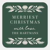 Elegant Folk Art Floral Christmas Personalized スクエアシール (正面)