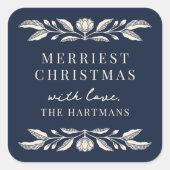 Elegant Folk Art Floral Christmas Personalized スクエアシール (正面)