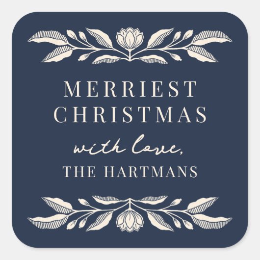 Elegant Folk Art Floral Christmas Personalized スクエアシール (正面)