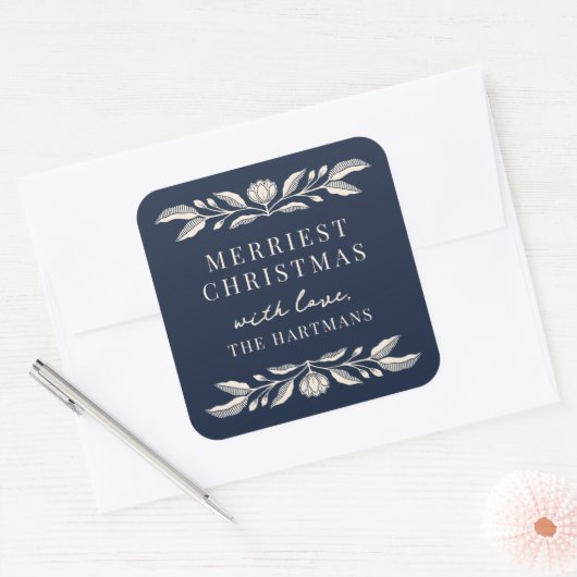 Elegant Folk Art Floral Christmas Personalized スクエアシール (封筒)