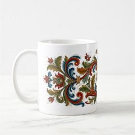Elegant Folk Art Rosemaling Style Floral Mug コーヒーマグカップ