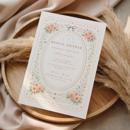 Elegant Folk Floral Bridal Shower 招待状