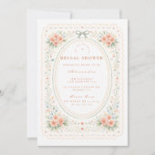 Elegant Folk Floral Bridal Shower 招待状 (正面)
