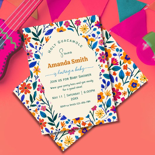 Elegant Folk Mexican Floral Baby shower invitation 招待状