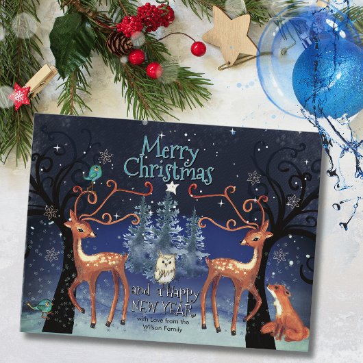 Elegant Forest Animals Christmas Postcard | Deer  シーズンポストカード