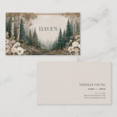 Elegant Forest Gold Frame Pine Birch Floral 名刺 (正面/裏面)