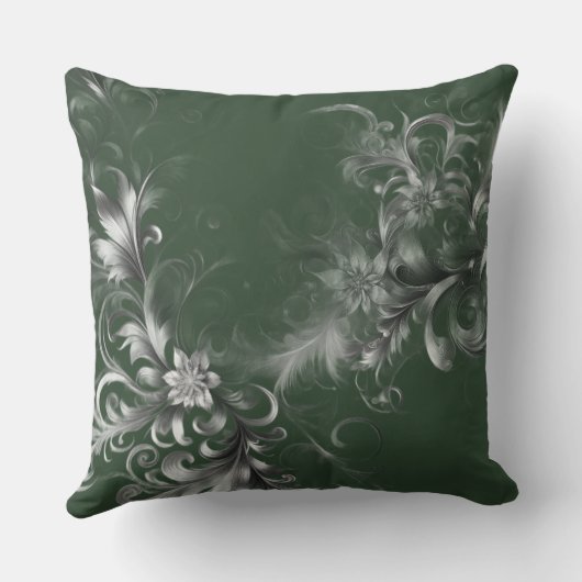 Elegant Forest Green and Silver クッション (裏面)