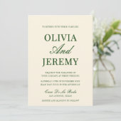 Elegant Forest Green & Cream Old Money Wedding 招待状 (スタンド正面)
