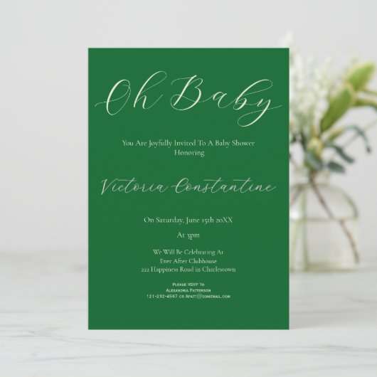 Elegant Forest Green Oh Baby Shower Invitation 招待状 (スタンド正面)
