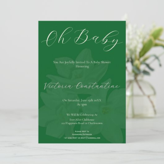 Elegant Forest Green Oh Baby Shower Invitation 招待状 (スタンド正面)