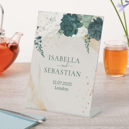 Elegant Forest Green Rose Gold Wedding 台座サイン (インサイチュ)