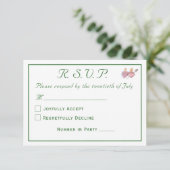 Elegant Forest Green Two Hearts Catholic Wedding 出欠カード (スタンド正面)