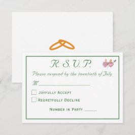 Elegant Forest Green Two Hearts Catholic Wedding  出欠カード