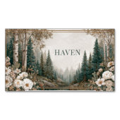 Elegant Forest Landscape White Peony Gold Frame マグネット名刺 (正面)