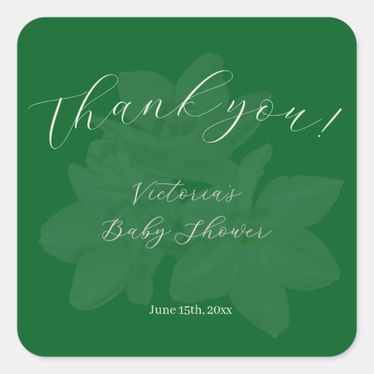 Elegant Forest & Sage Green Name Baby Shower  スクエアシール (正面)