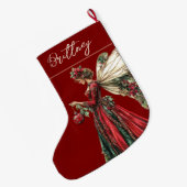 Elegant  Forestcore Christmas Fairy ラージクリスマスストッキング (裏面 (吊り時))