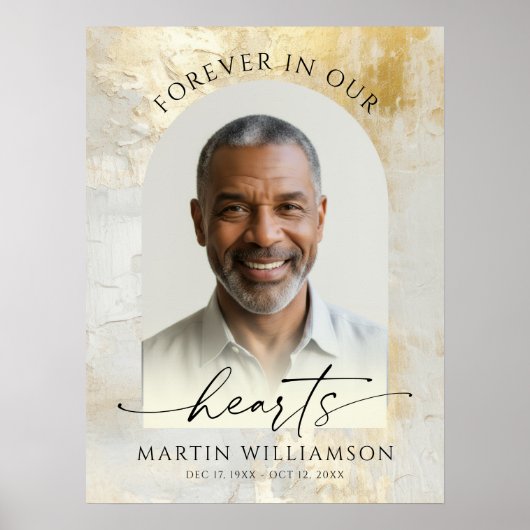 Elegant Forever Hearts Photo Script Gold Funeral ポスター (正面)