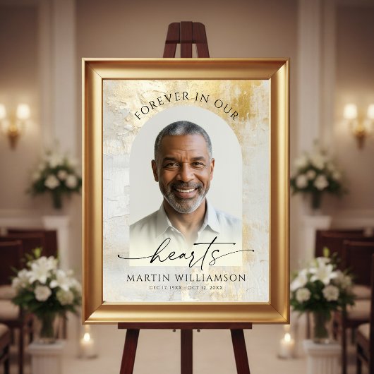 Elegant Forever Hearts Photo Script Gold Funeral ポスター