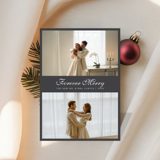 Elegant Forever Merry Newlywed Photo Holiday Card シーズンカード