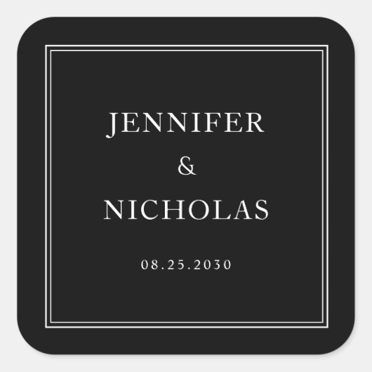Elegant Formal Black And White Wedding スクエアシール (正面)