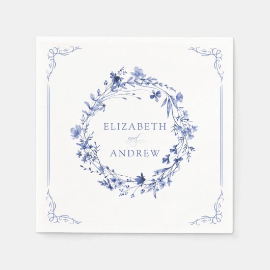 Elegant Formal Calligraphy Floral Wreath Wedding  スタンダードカクテルナプキン (正面)