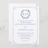 Elegant Formal Calligraphy Floral Wreath Wedding 招待状 (正面/裏面)