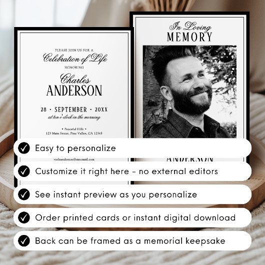 Elegant Formal Celebration of Life / Funeral 招待状