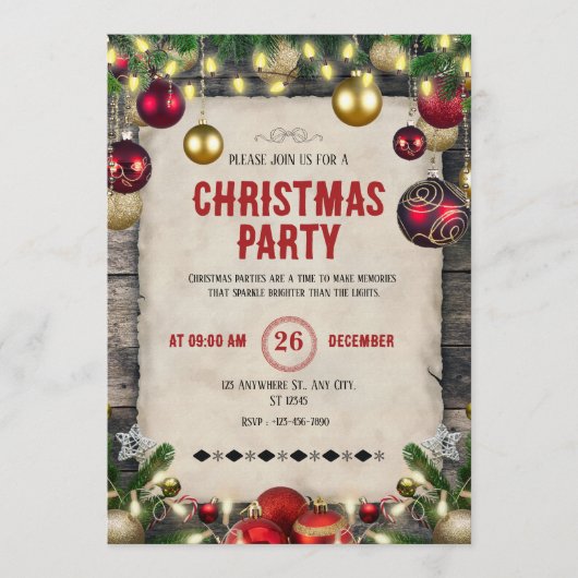 Elegant Formal Christmas Party Invitation | Luxury 招待状 (正面)