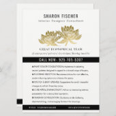 Elegant Formal Faux Gold Lotus Floral Business 招待状 (正面/裏面)