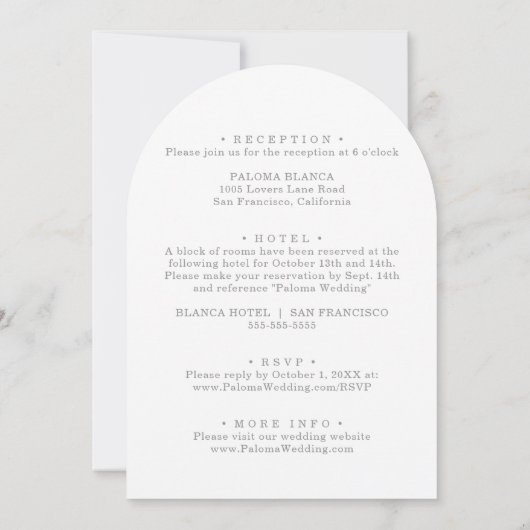 Elegant Formal Minimal Front & Back Wedding  招待状 (裏面)