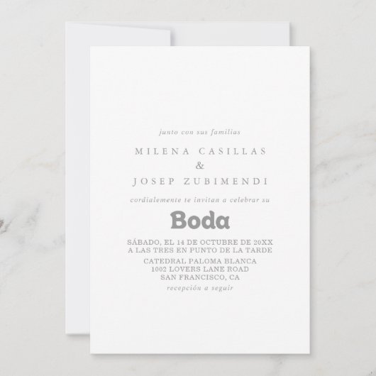 Elegant Formal Minimal Spanish Wedding 招待状 (正面)