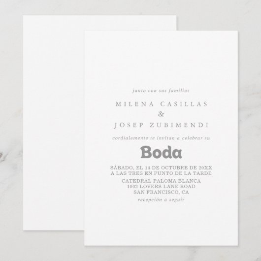 Elegant Formal Minimal Spanish Wedding 招待状 (正面/裏面)