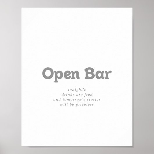 Elegant Formal Minimal Wedding Open Bar Sign ポスター (正面)