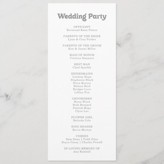 Elegant Formal Minimal Wedding Program プログラム (裏面)