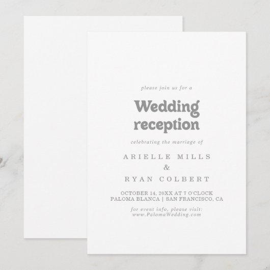 Elegant Formal Minimal Wedding Reception 招待状 (正面/裏面)